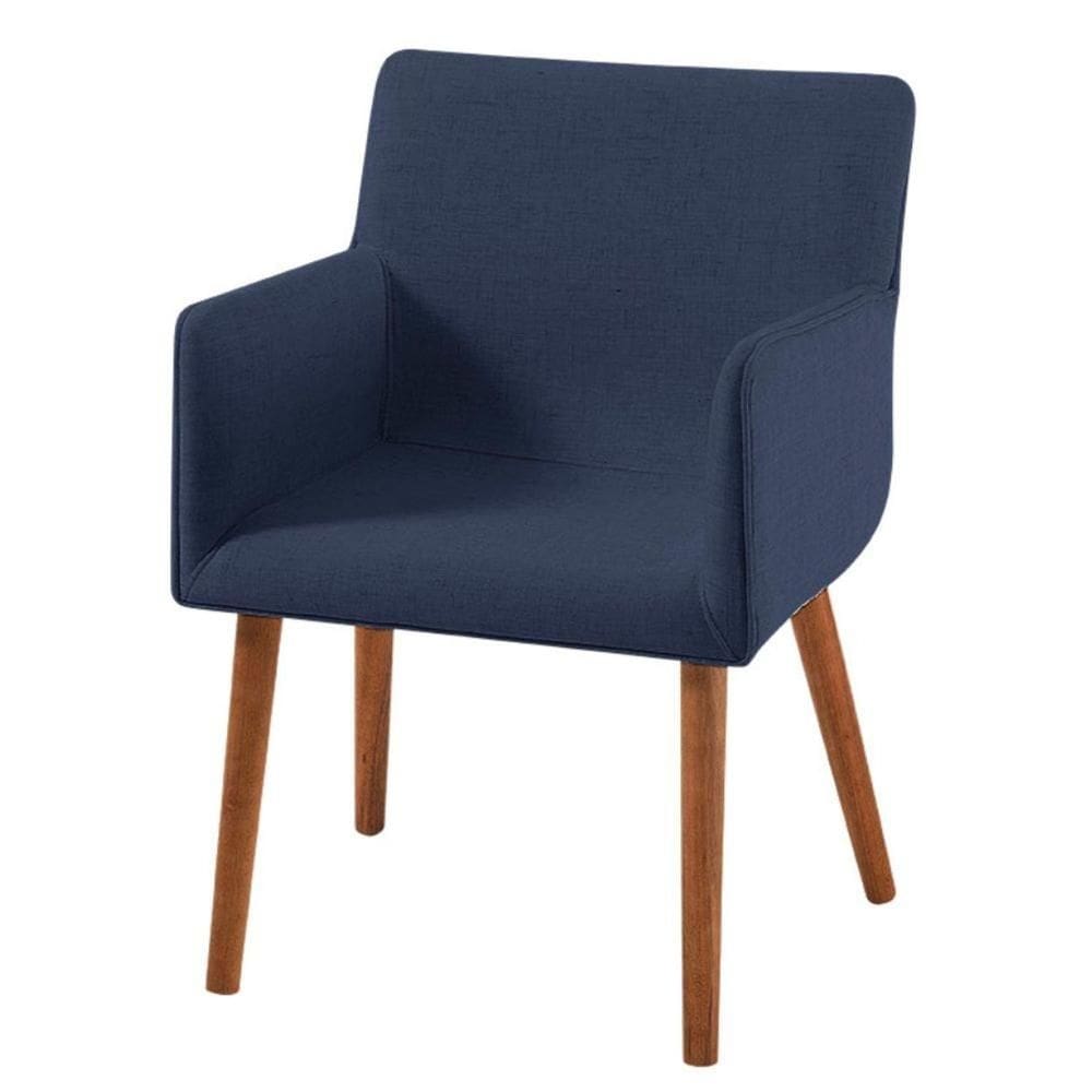 Poltrona Pinotage Daf Móveis Concha em MDF 18mm Linho Azul Marinho Base Pés Palito Madeira Eucalipto
