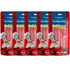 Combo 5 Pacotes Ossinho para Cachorro Palito Fino Deliciosso Frutas Vermelhas 90g