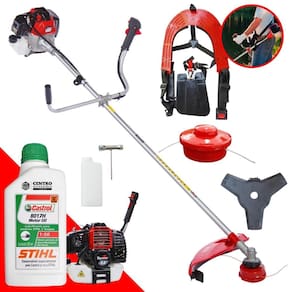 Máquina de Cortar Grama À Gasolina Toyama RT52-L 2T 52cc 2HP 10.000RPM Roçadeira Com Lâmina 3 Pontas e Cabeçote Nylon + ÓLEO STIHL 2T