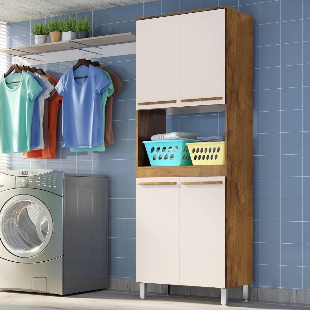 Armario Lavanderia  4 Portas  2,22m C/ Nicho Pés Reguláveis