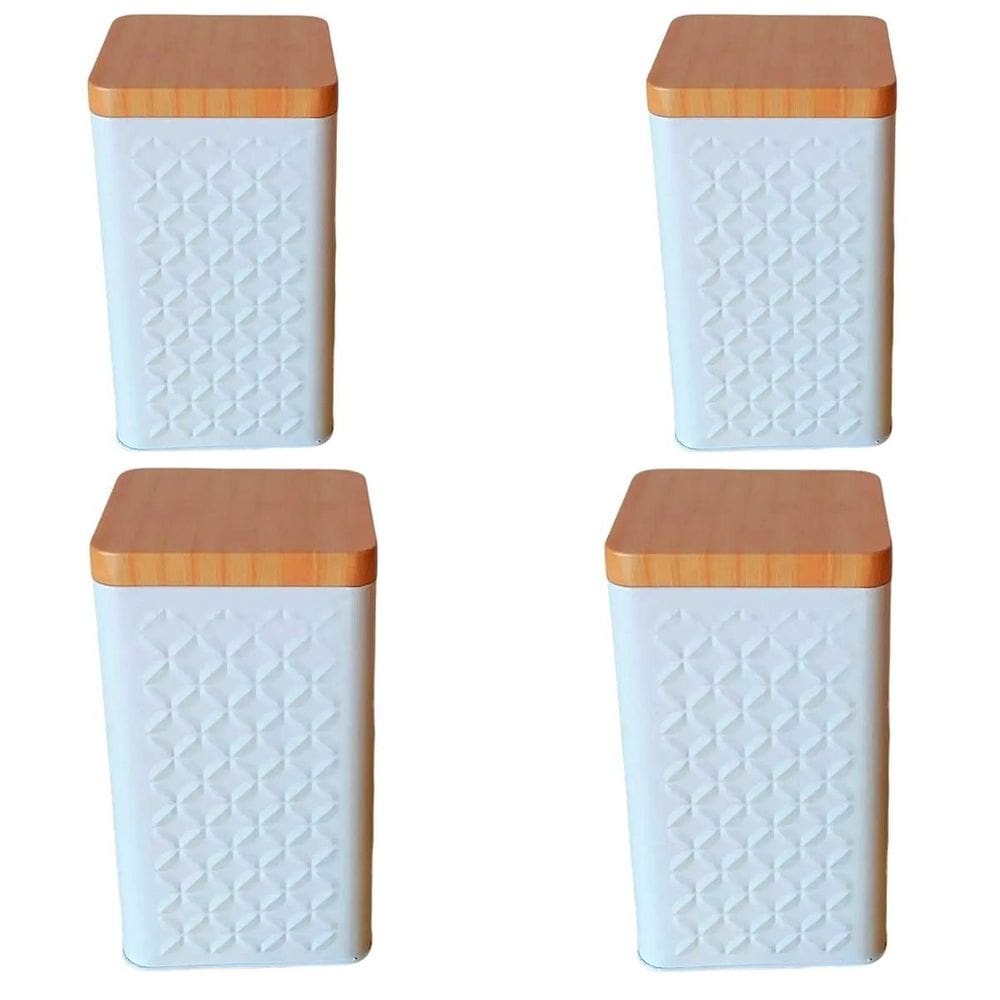 Kit 4 Potes Latas Porta Mantimento Tampa Bambu Café E Açucar