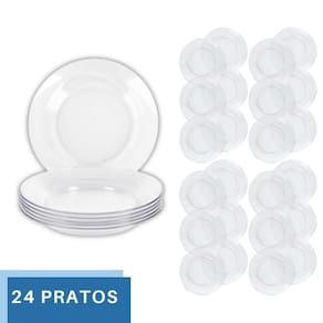 Pratos de Vidro Transparente Liso Resistente Luxo - 24Un
