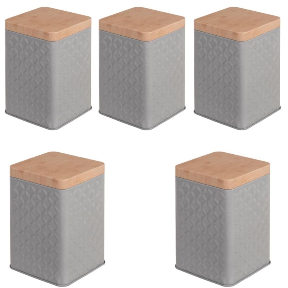 Kit 5 Potes Latas Porta Mantimento Tampa Bambu Café E Açucar