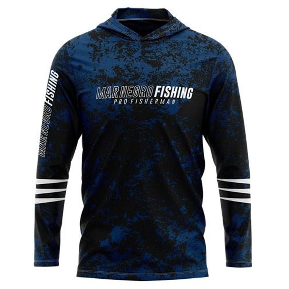 Camisa Pesca Camiseta Mar Negro Sublimada Azul Preto Com Capuz