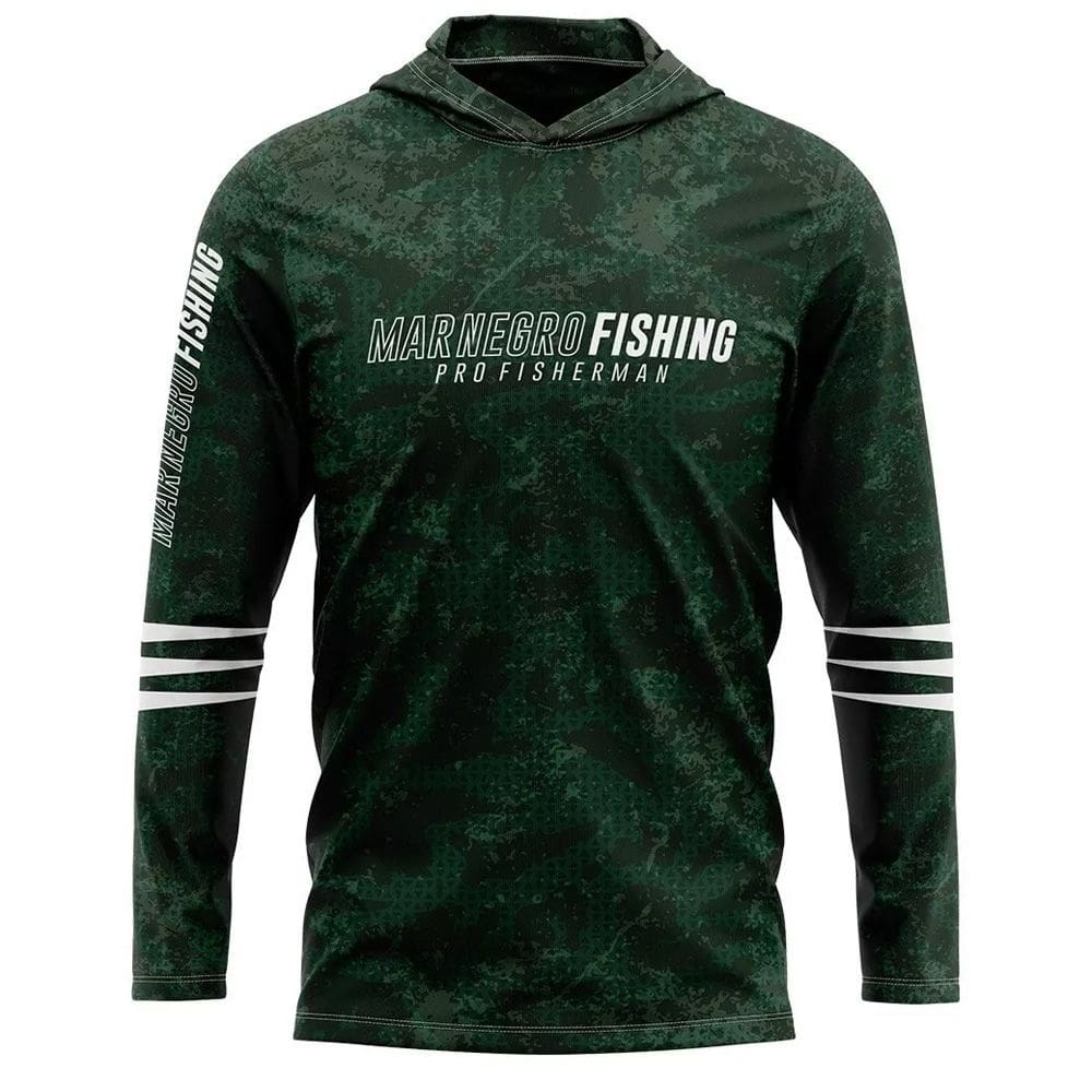 Camisa Pesca Camiseta Mar Negro Sublimada Verde Com Capuz Tamanhos Especiais