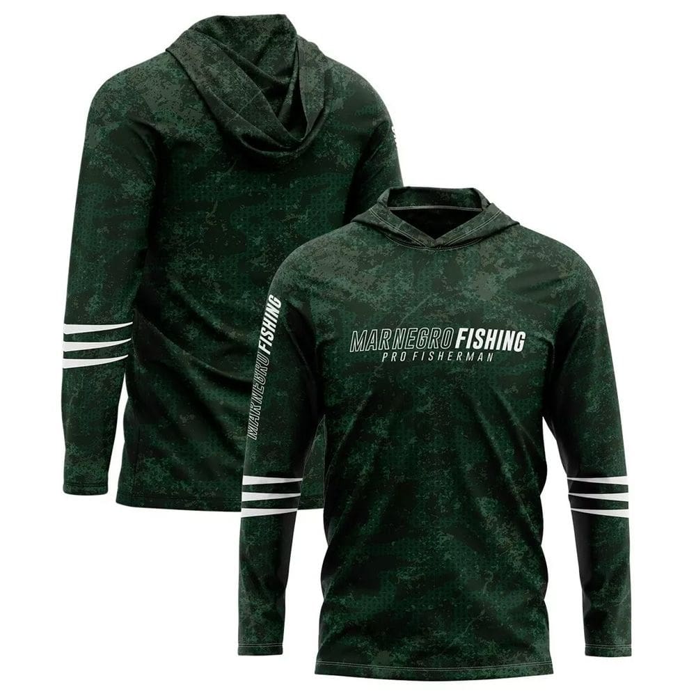 Camisa Pesca Camiseta Mar Negro Sublimada Verde Com Capuz