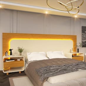 Cabeceira Led Com 2 Mesas De Cabeceira Box 140/160/195 Innova Naturale Off White - Gelius Móveis