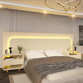 Cabeceira Led Com 2 Mesas De Cabeceira Box 140/160/195 Innova Off White - Gelius Móveis