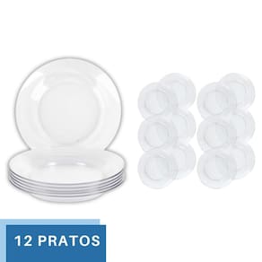 12 Pratos de Vidro Resistentes Mesa Posta Transparente
