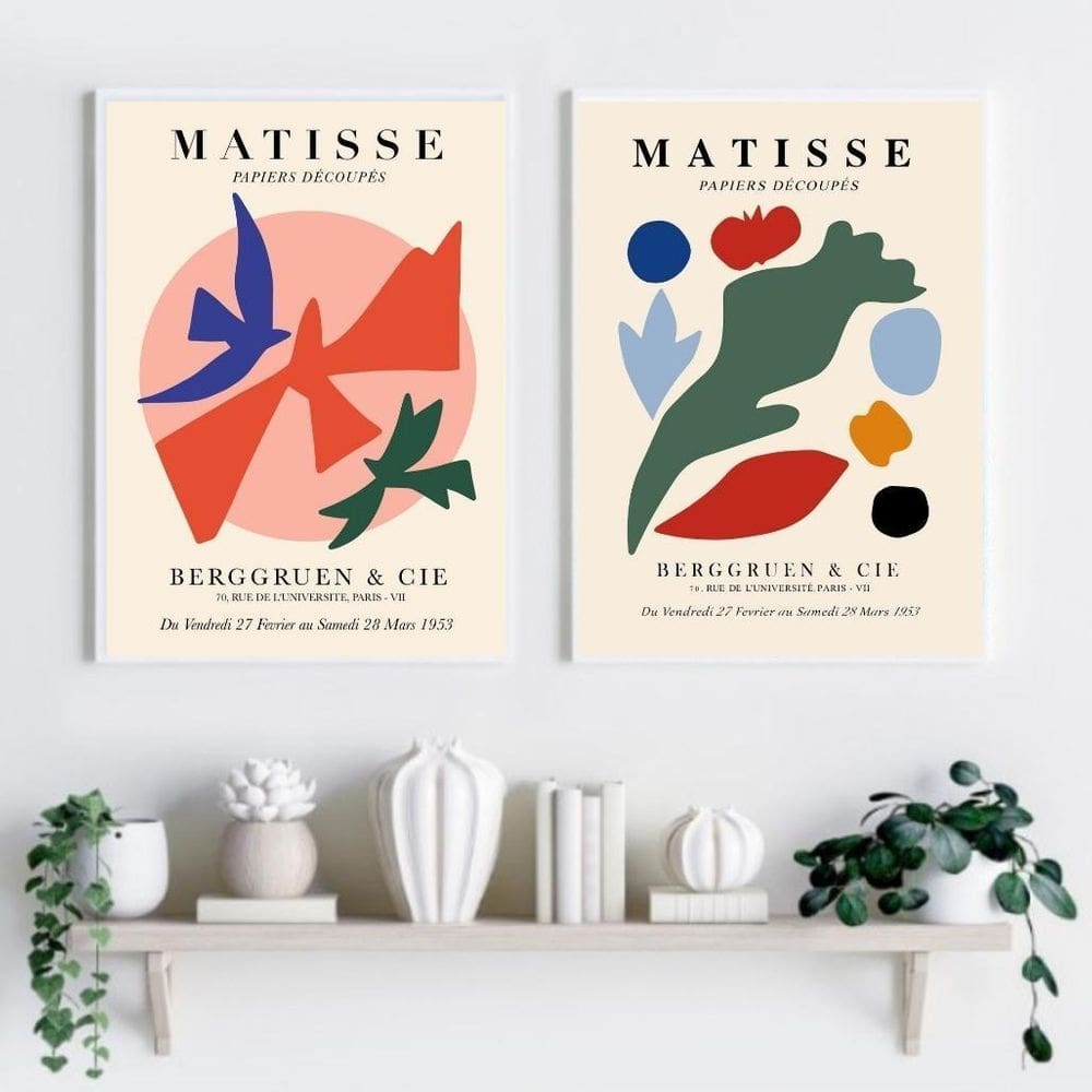 Kit 2 Quadros Matisse Coloridos - Pássaros 24X18Cm