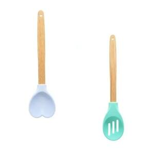 Kit 2 Peças Colher Silicone + Espatula Coração C/ Cabo Bambu