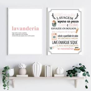 Kit 2 Quadros Lavanderia Soft - Rosa 45X34Cm