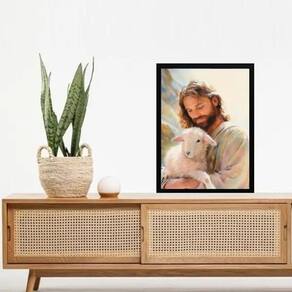 Quadro Decorativo Jesus Com Ovelha 24X18Cm - Com Vidro