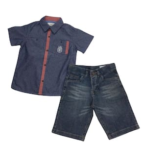 Conjunto Festa Masc Zemar Camisa e Bermuda Marinho e Jeans