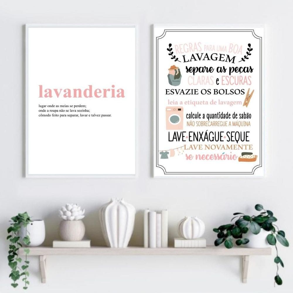 Kit 2 Quadros Lavanderia Soft - Rosa 24X18Cm