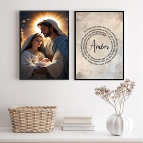 Kit 2 Quadros Sagrada Família - Pai Nosso 33X24Cm