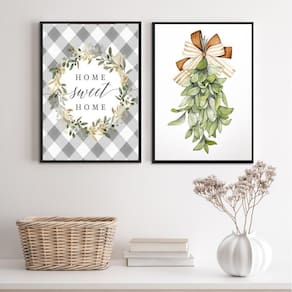 Kit 2 Quadros Home Sweet Home - Plantinha 33X24Cm - Vidro