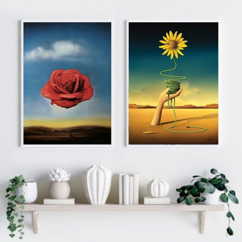 Kit 2 Quadros Salvador Dalí - Flores 45X34Cm - Com Vidro