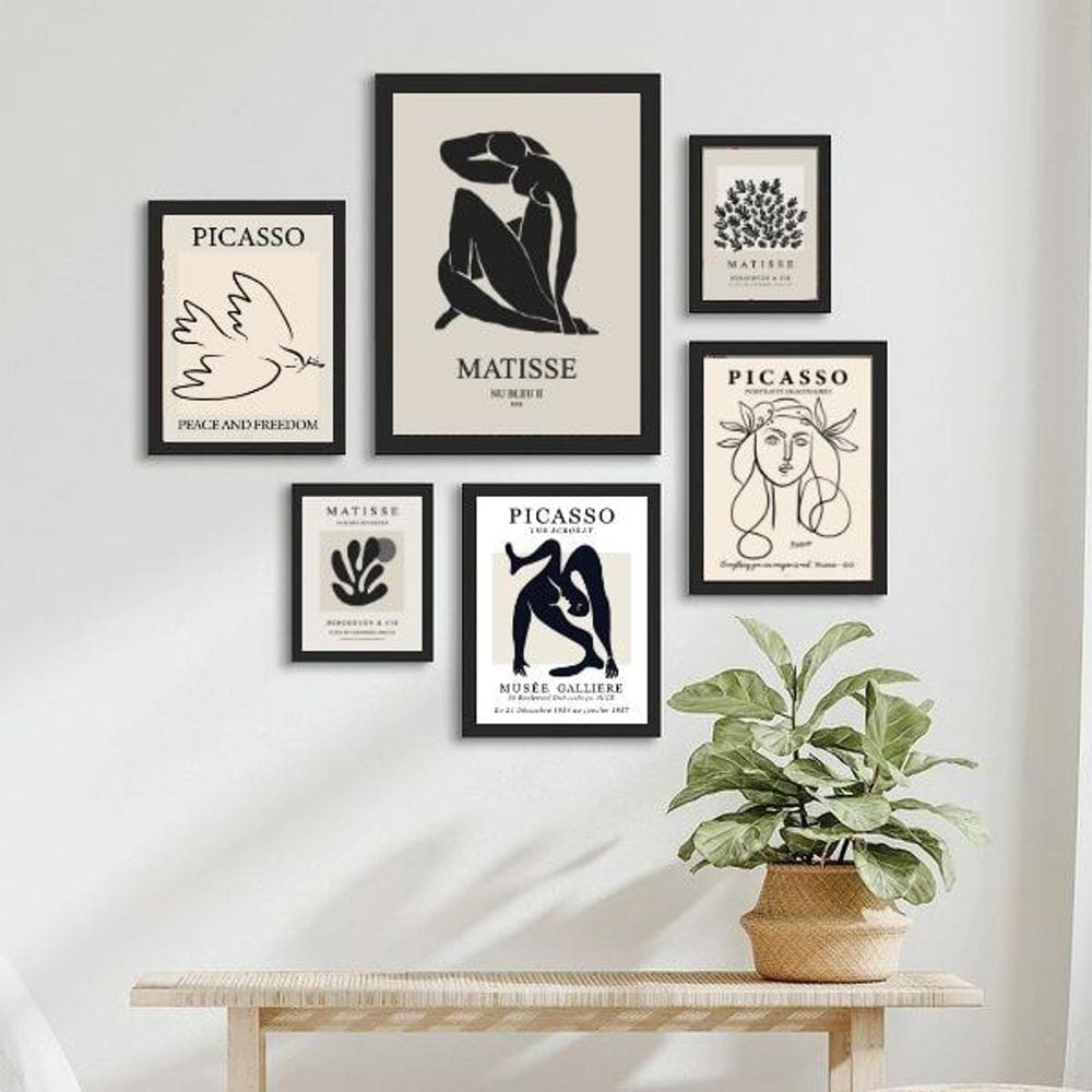 Composição 6 Quadros Cinza Preto - Matisse Picasso