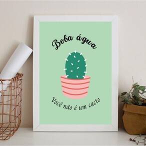 Quadro Lembrete Beber Água - Beba Água 33X24Cm - Com Vidro