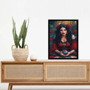 Quadro Cigana Rosa Vermelha - Vidente 45X34Cm - Com Vidro