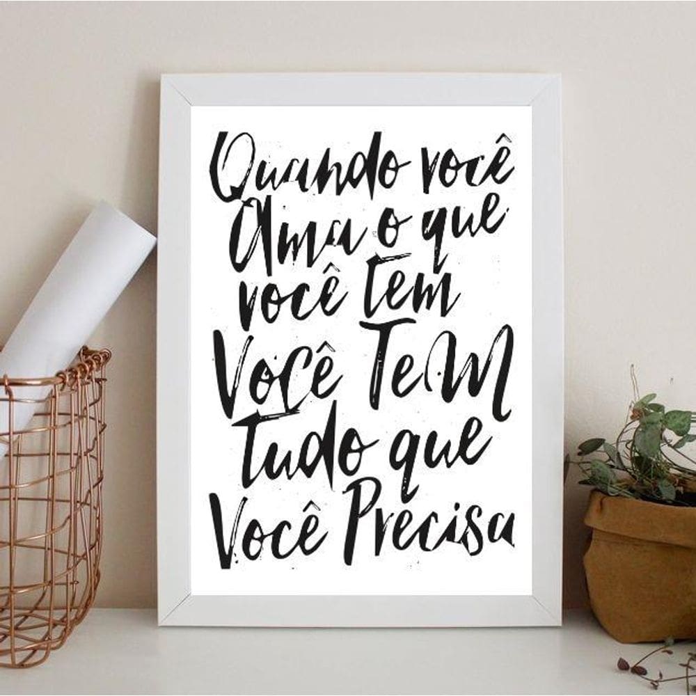 Quadro Ame O Que Você Tem - Lei Atração 24X18Cm - Com Vidro