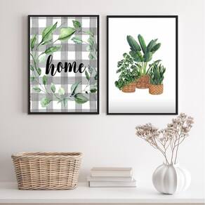 Kit 2 Quadros Plantas - Home 33X24Cm - Com Vidro