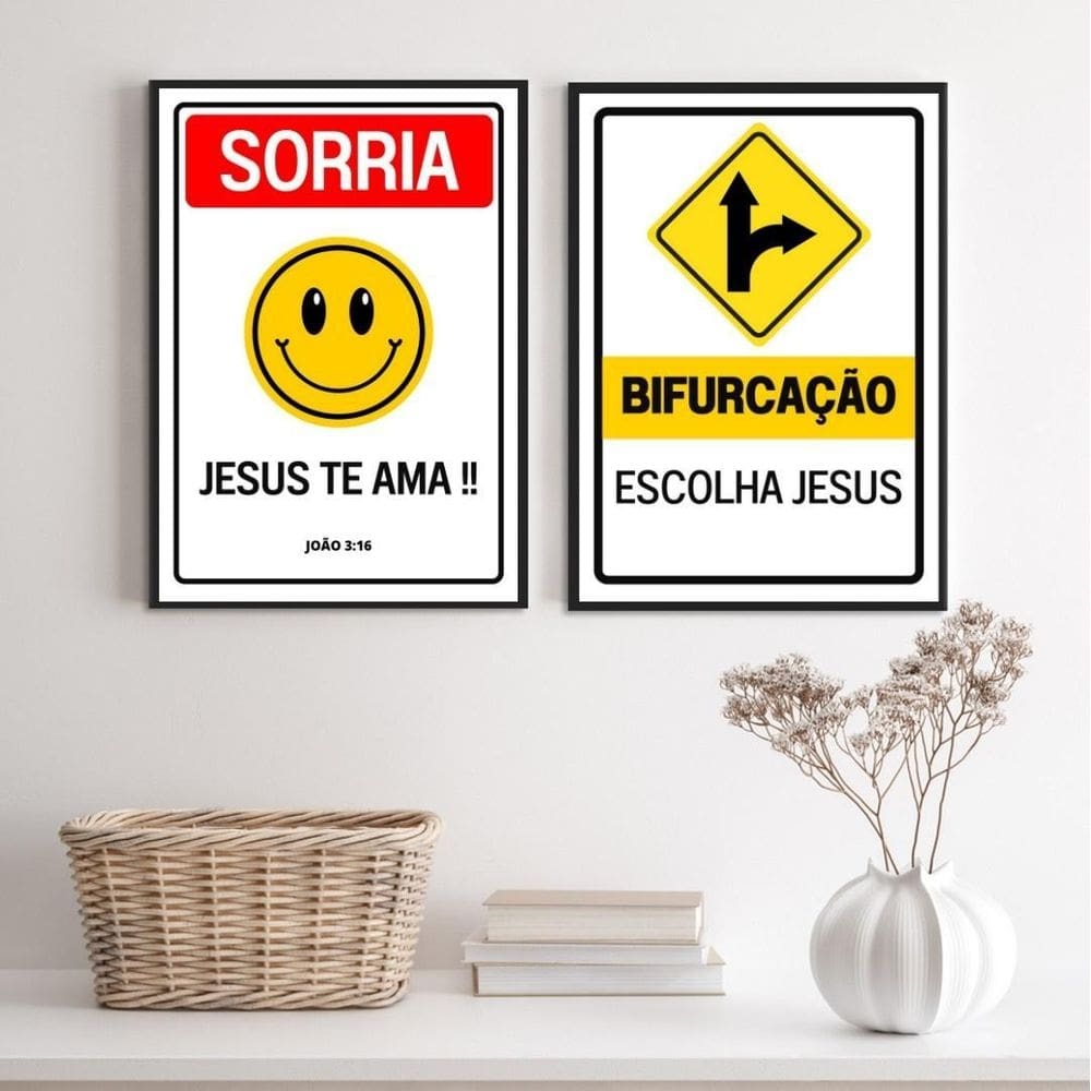 Kit 2 Quadros Placas Cristãs - Jesus 24X18Cm - Com Vidro