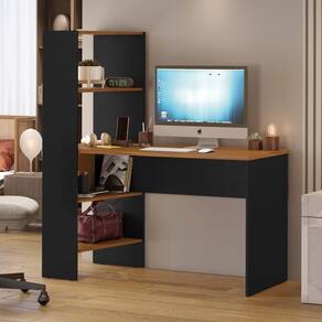 Mesa Office Escrivaninha com Torre e Prateleiras Lisboa Notável Freijó/Preto