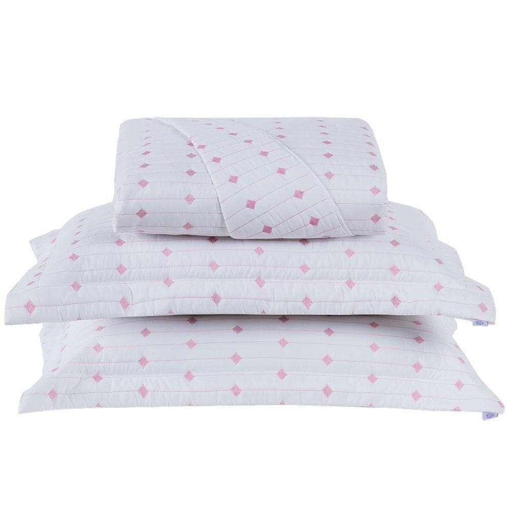 Cobre Leito Queen Decor Bordado 200 Fios 3 Peças - Branco/pink