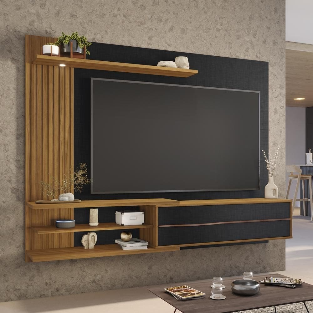 Painel para TV até 65 Polegadas 1 Porta Chicago Notável Preto/Freijó
