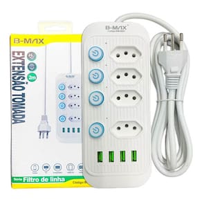 Extensao 4 Tomadas + 4 Usb Filtro De Linha