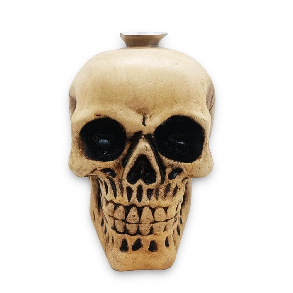 Porta Velas Caveira natural Faiança queimada Detalhada14 cm