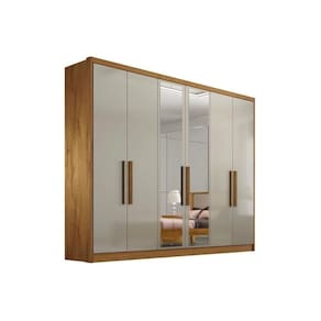 Guarda Roupa Casal 6 Portas E 4 Gavetas C- Espelho Freijo Cumaru C- Fendi