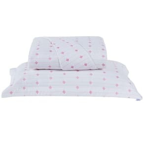 Cobre Leito Solteiro Decor Bordado 200 Fios 2 Peças - Branco/pink