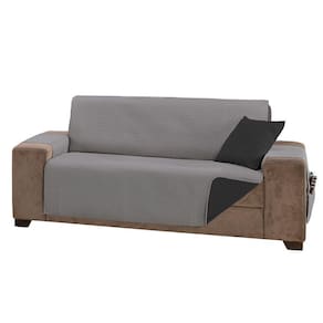 Protetor De Sofá Impermeável Dupla Face 4 Lugares King Microfibra - Cinza/preto