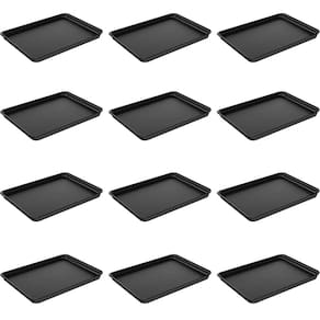 Kit 12 Bandejas Plásticas Servir Coza 32x23cm Preto Restaurante A4 Fast Food Lanchonete Bar