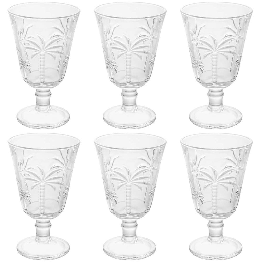 Conjunto Jogo 6 Taças de Vidro para Água Suco 240ml Desenhadas Cristal Palm Lyor
