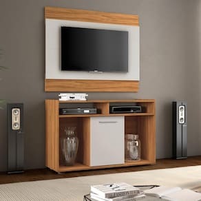 Conjunto Rack com Painel para TV até 43 Polegadas Nápoles Notável Freijó/Off-White