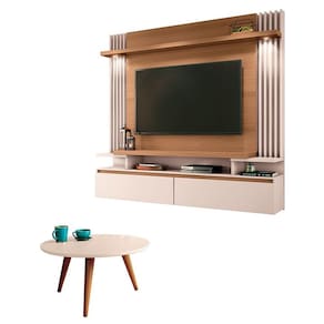 Painel para TV Home Suspenso Cosmo e Mesa de Centro Sorelle Freijó Off White - HB Móveis