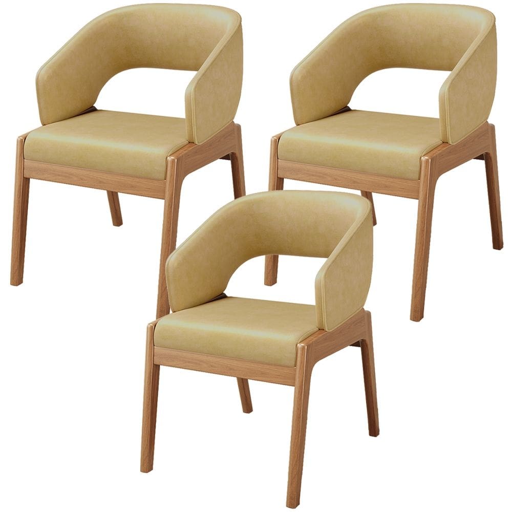 Kit 03 Cadeiras de Jantar e Estar Living Estofada Lince L02 Couríssimo Casco Fend - Lyam Decor