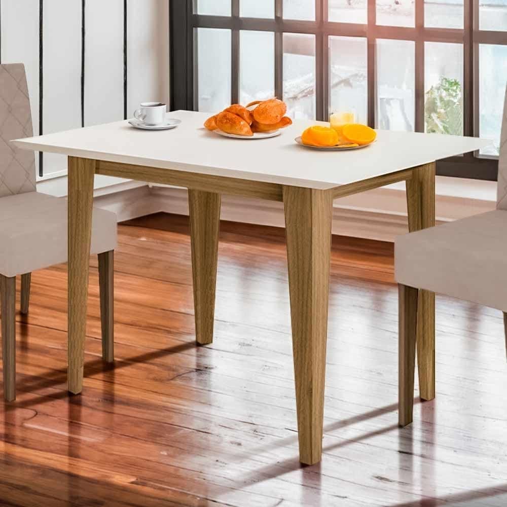 Mesa De Jantar 4 Lugares Carvalho Off White Owen Shop Jm - Marrom