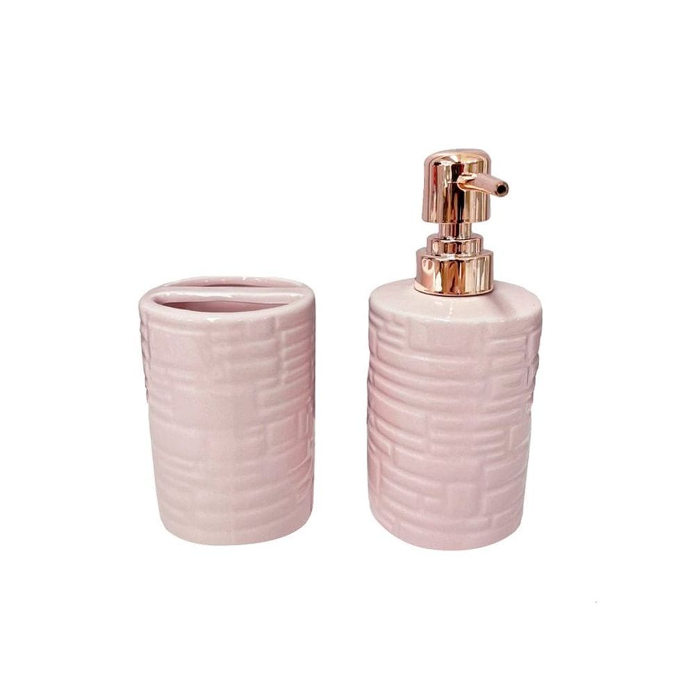 Jogo De Banheiro Rosa Em Porcelana 2 Peças
