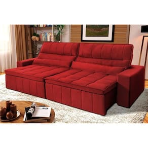 Sofá Retrátil Reclinável Supremo 2,10m Suede Velut Vermelho Molas no Assento - King House
