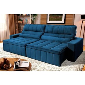 Sofá Retrátil Reclinável Supremo 2,10m Suede Velut Azul Marinho Molas no Assento - King House