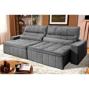 Sofá Retrátil Reclinável Supremo 2,30m Suede Velut Cinza Molas no Assento - King House