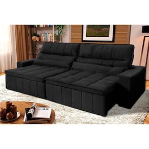 Sofá Retrátil Reclinável Supremo 2,30m Suede Velut Preto Molas no Assento - King House