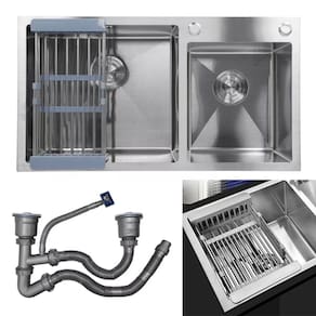 Cuba Cozinha Dupla Goumert Aço Inox Escorredor Luxo Lava Louça Alimentos Limpa Pia Balcao Bancada Area Externa