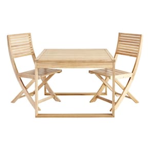 Conjunto De Mesa 90x90cm + 2 Cadeiras Dobráveis De Madeira