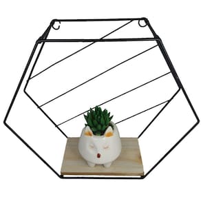 Prateleira Hexagonal Metal/Madeira Decoração 25Cm